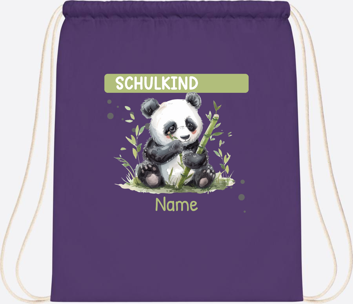Turnbeutel Schulkind mit Panda & Name | Einschulung - Purple
