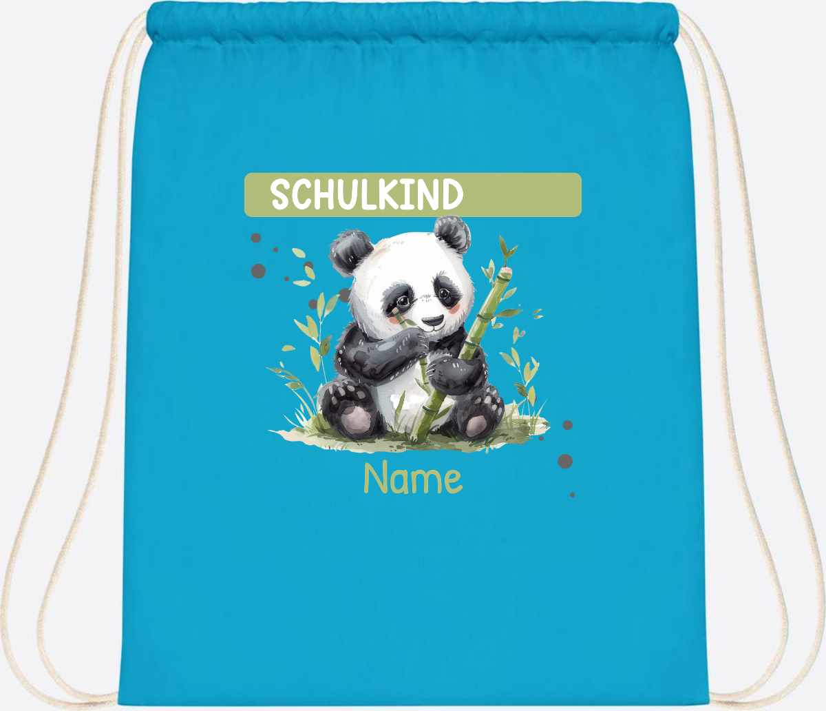 Turnbeutel Schulkind mit Panda & Name | Einschulung - Surf Blue