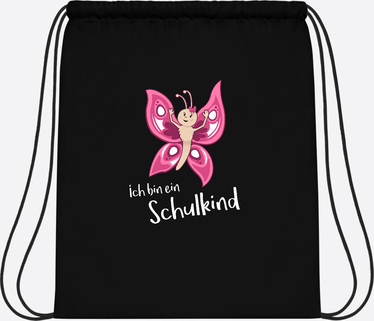 Turnbeutel Schulkind Schmetterling mit Wunschnamen - Black/Black