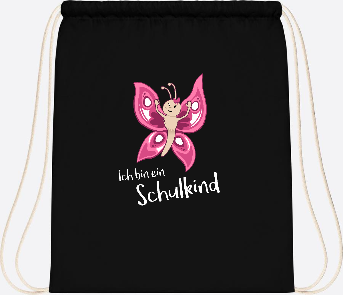 Turnbeutel Schulkind Schmetterling mit Wunschnamen - Black