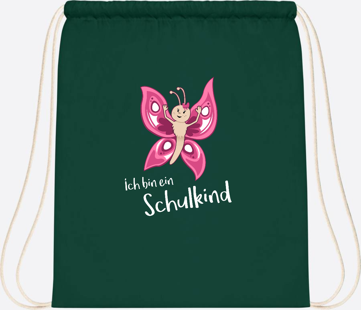 Turnbeutel Schulkind Schmetterling mit Wunschnamen - Bottle Green