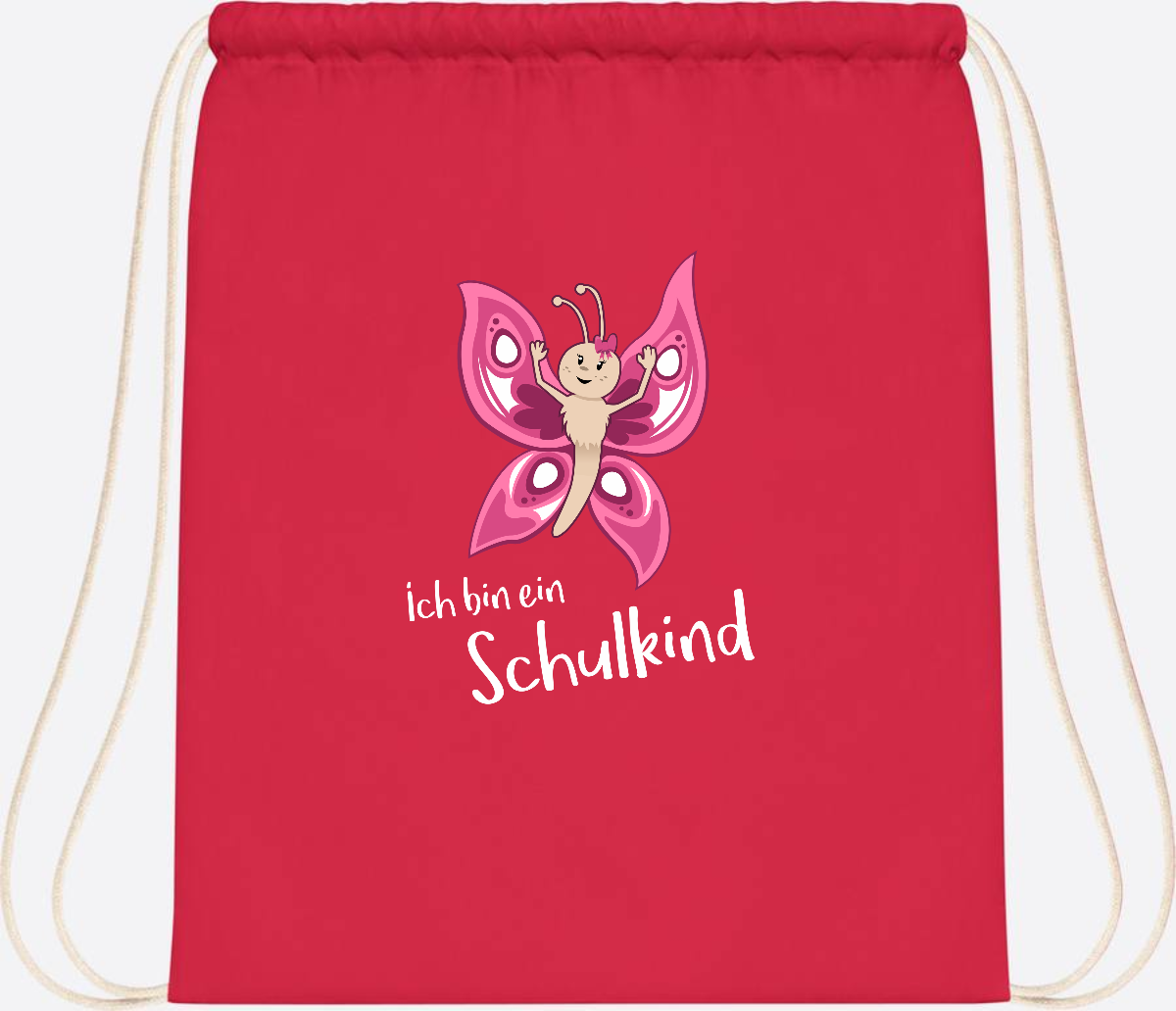 Turnbeutel Schulkind Schmetterling mit Wunschnamen - Bright Red