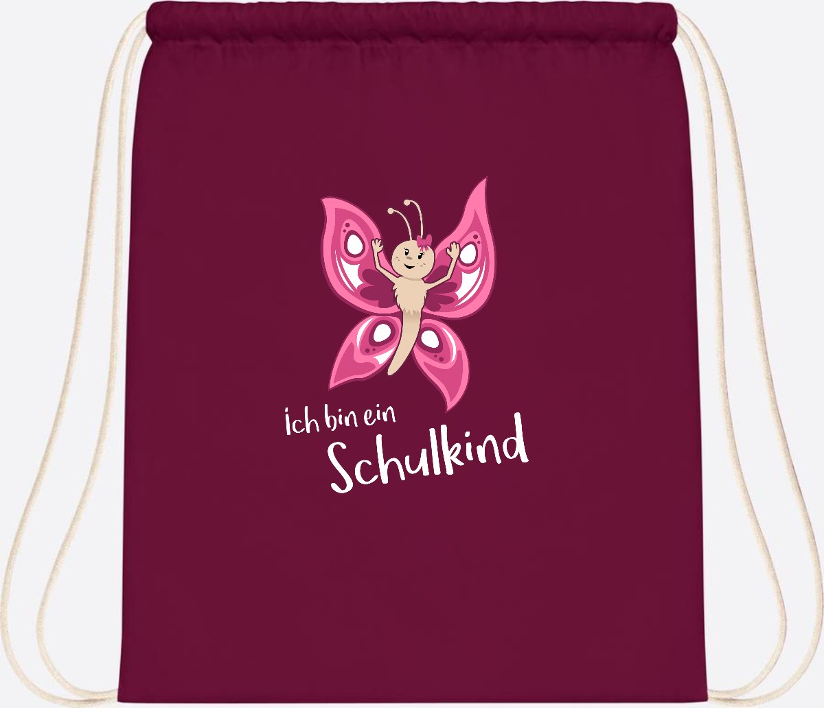 Turnbeutel Schulkind Schmetterling mit Wunschnamen - Burgundy