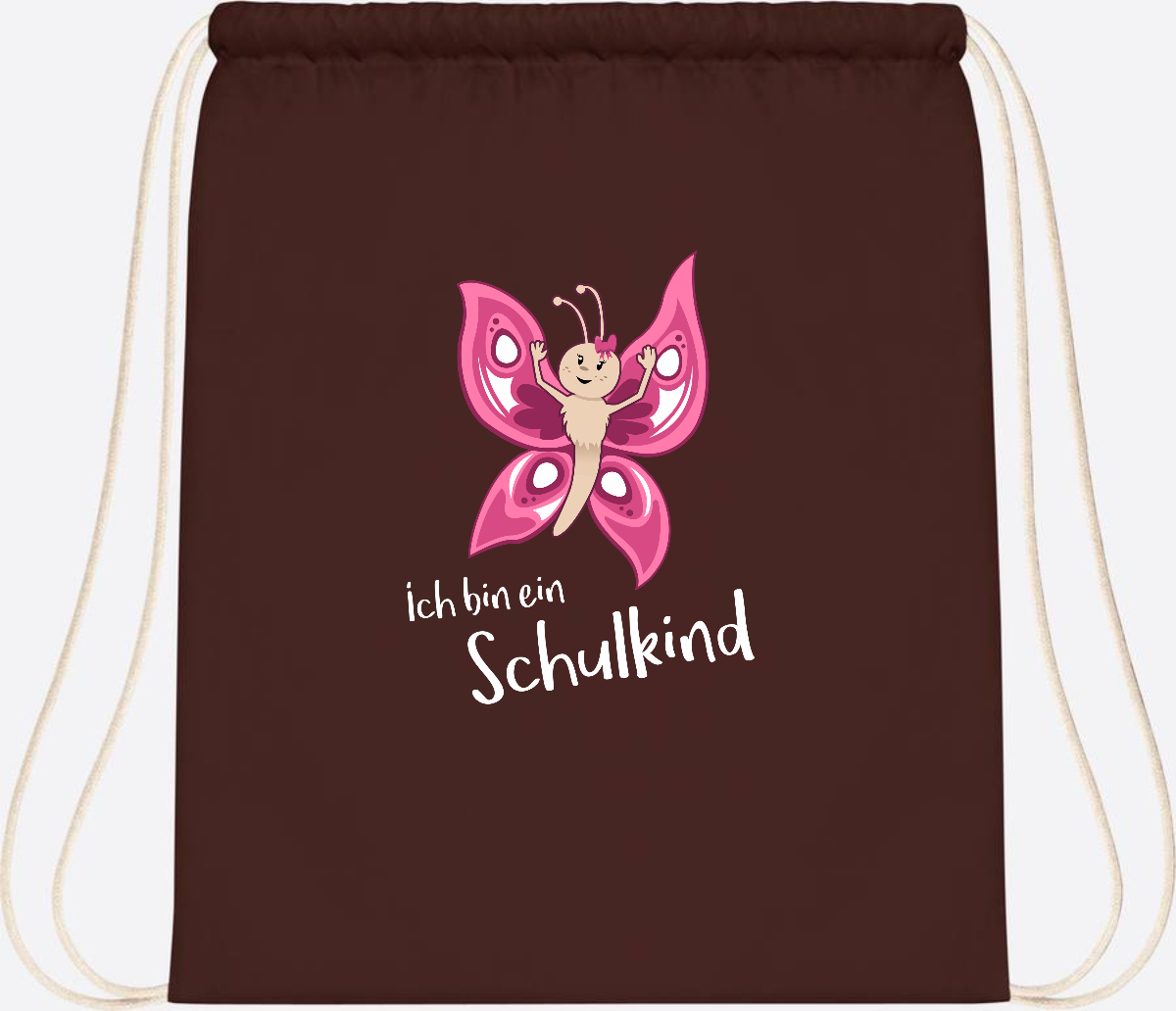 Turnbeutel Schulkind Schmetterling mit Wunschnamen - Chocolate