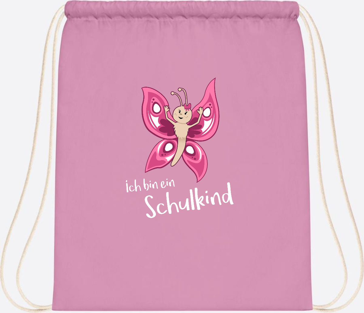 Turnbeutel Schulkind Schmetterling mit Wunschnamen - Classic Pink/White