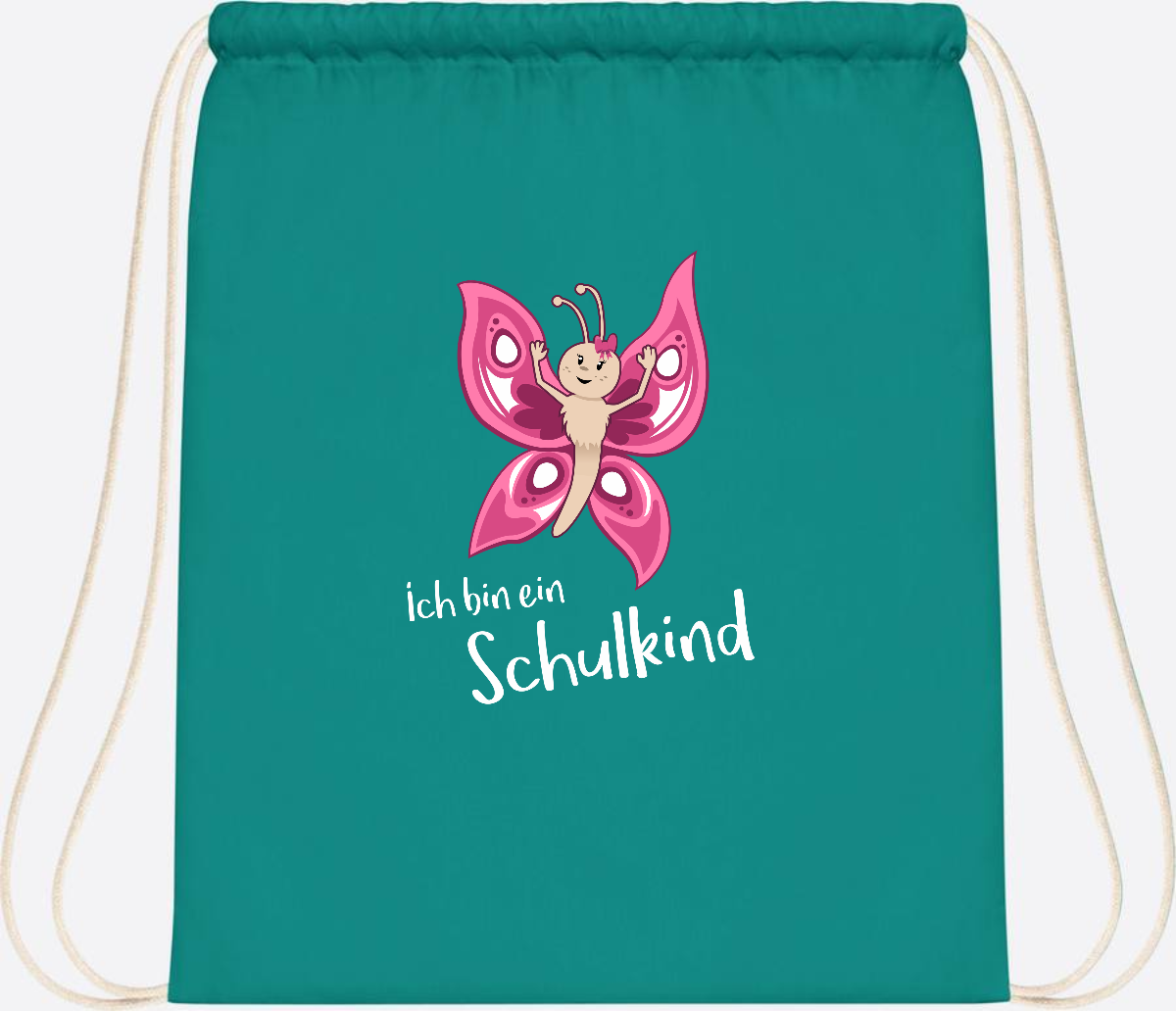 Turnbeutel Schulkind Schmetterling mit Wunschnamen - Emerald