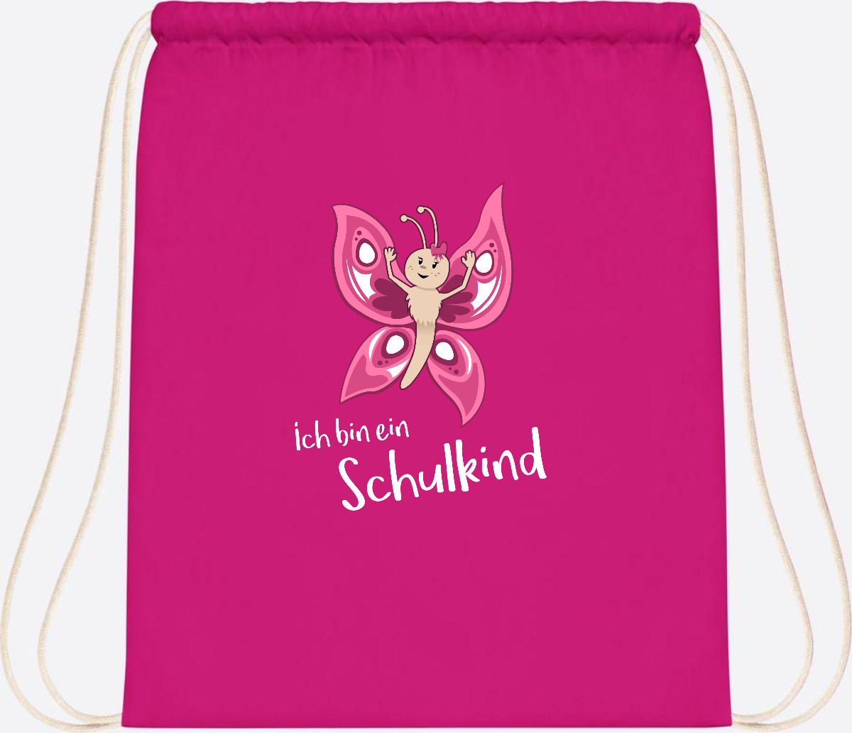 Turnbeutel Schulkind Schmetterling mit Wunschnamen - Fuchsia