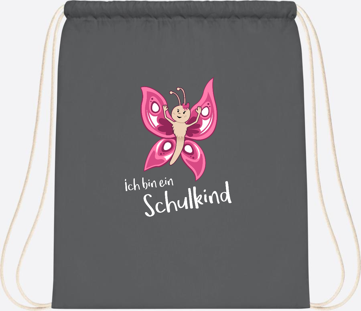 Turnbeutel Schulkind Schmetterling mit Wunschnamen - Graphite Grey