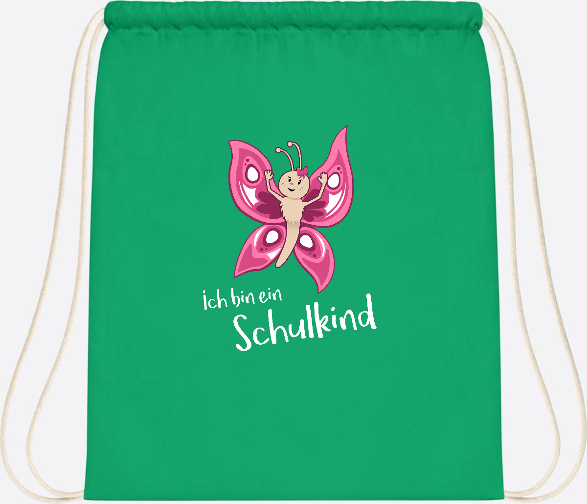 Turnbeutel Schulkind Schmetterling mit Wunschnamen - Kelly Green