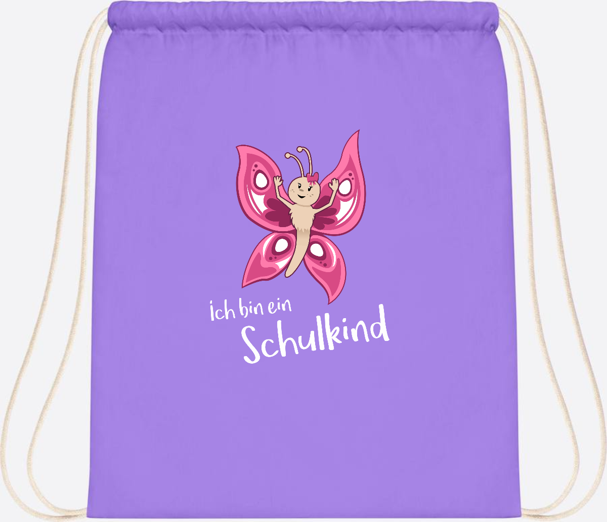 Turnbeutel Schulkind Schmetterling mit Wunschnamen - Lavender/White