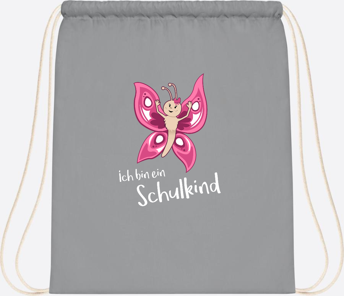 Turnbeutel Schulkind Schmetterling mit Wunschnamen - Light Grey