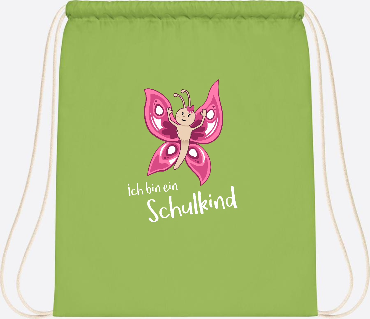 Turnbeutel Schulkind Schmetterling mit Wunschnamen - Lime Green