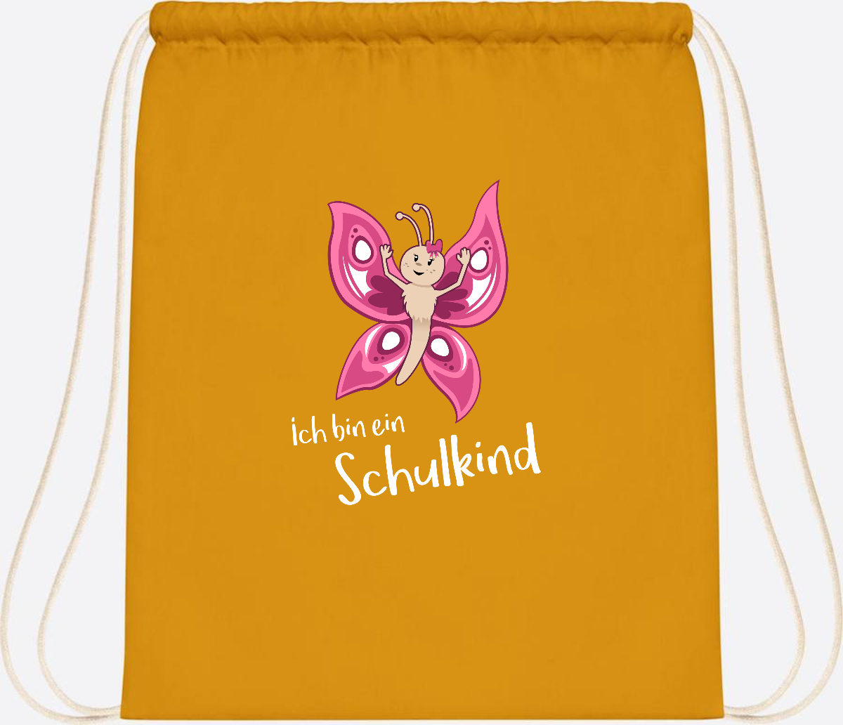 Turnbeutel Schulkind Schmetterling mit Wunschnamen - Mustard