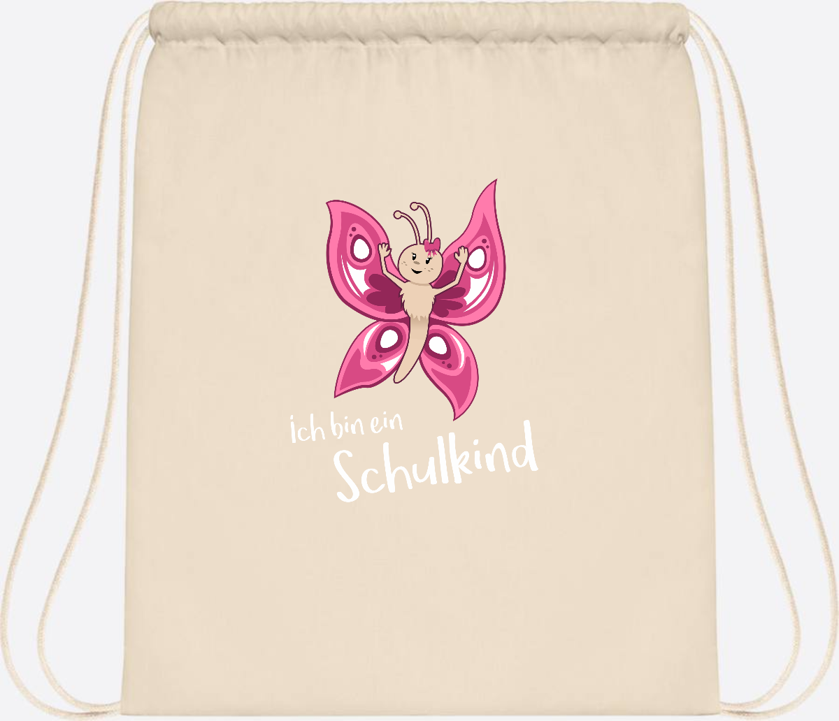 Turnbeutel Schulkind Schmetterling mit Wunschnamen - Natural