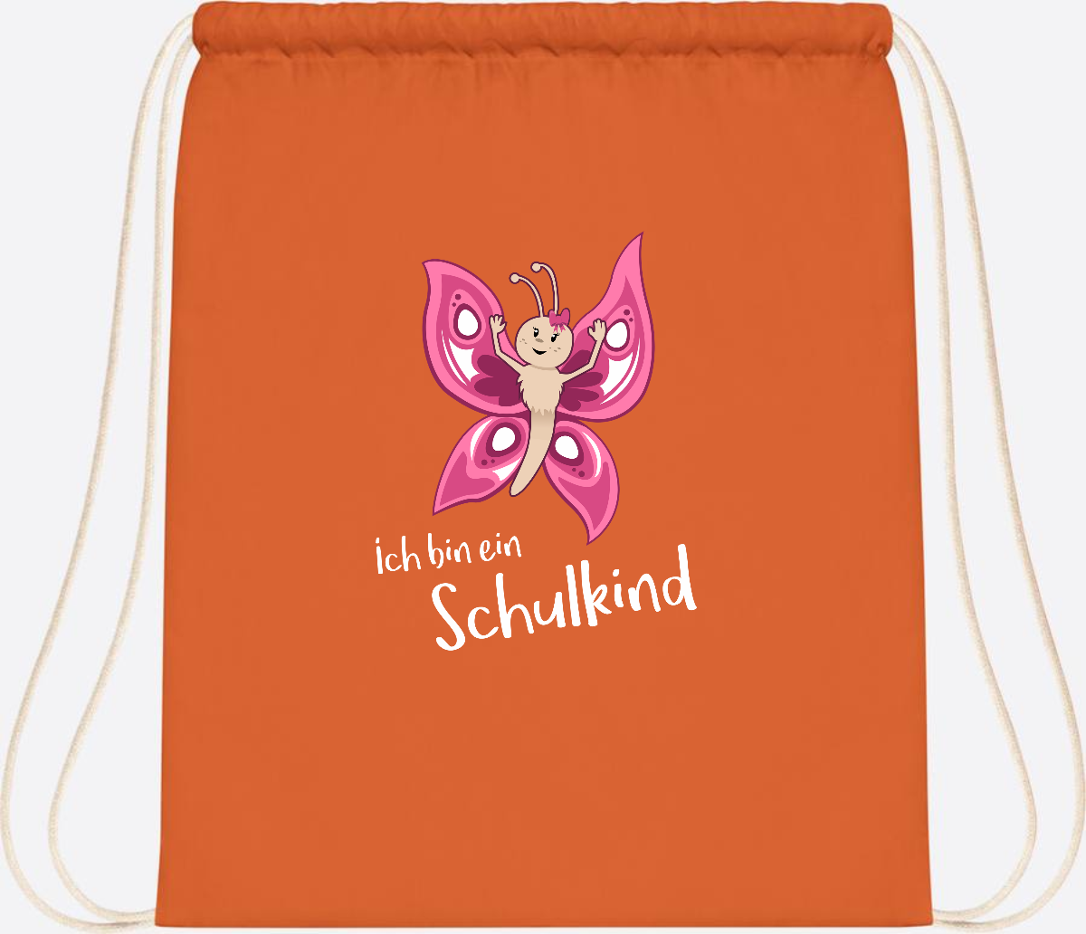 Turnbeutel Schulkind Schmetterling mit Wunschnamen - Orange