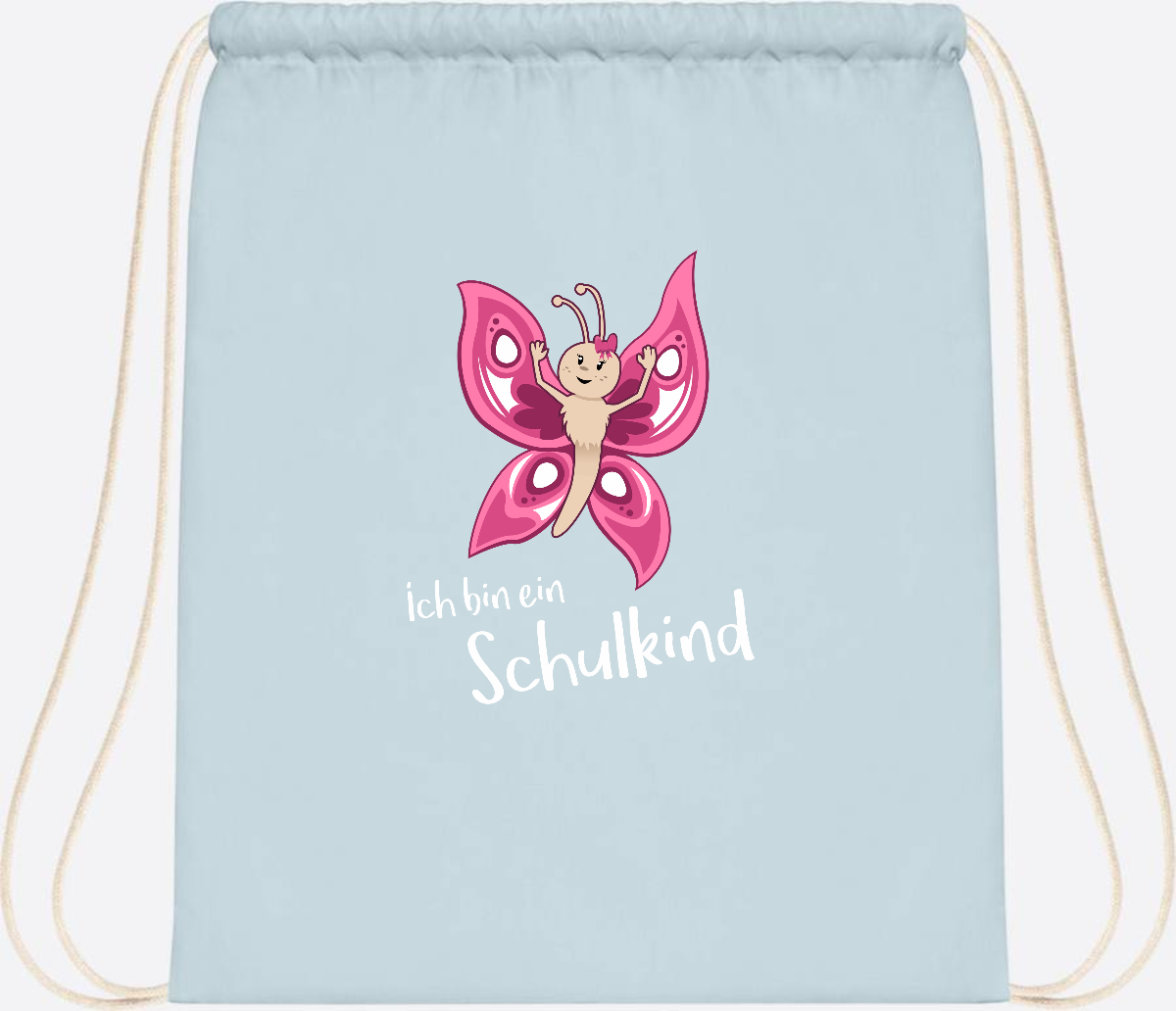 Turnbeutel Schulkind Schmetterling mit Wunschnamen - Pastel Blue/White