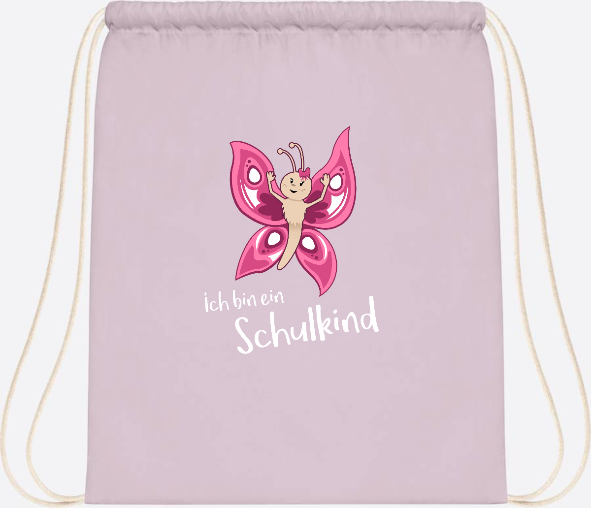 Turnbeutel Schulkind Schmetterling mit Wunschnamen - Pastel Pink/White