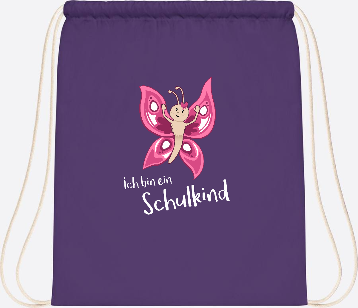 Turnbeutel Schulkind Schmetterling mit Wunschnamen - Purple