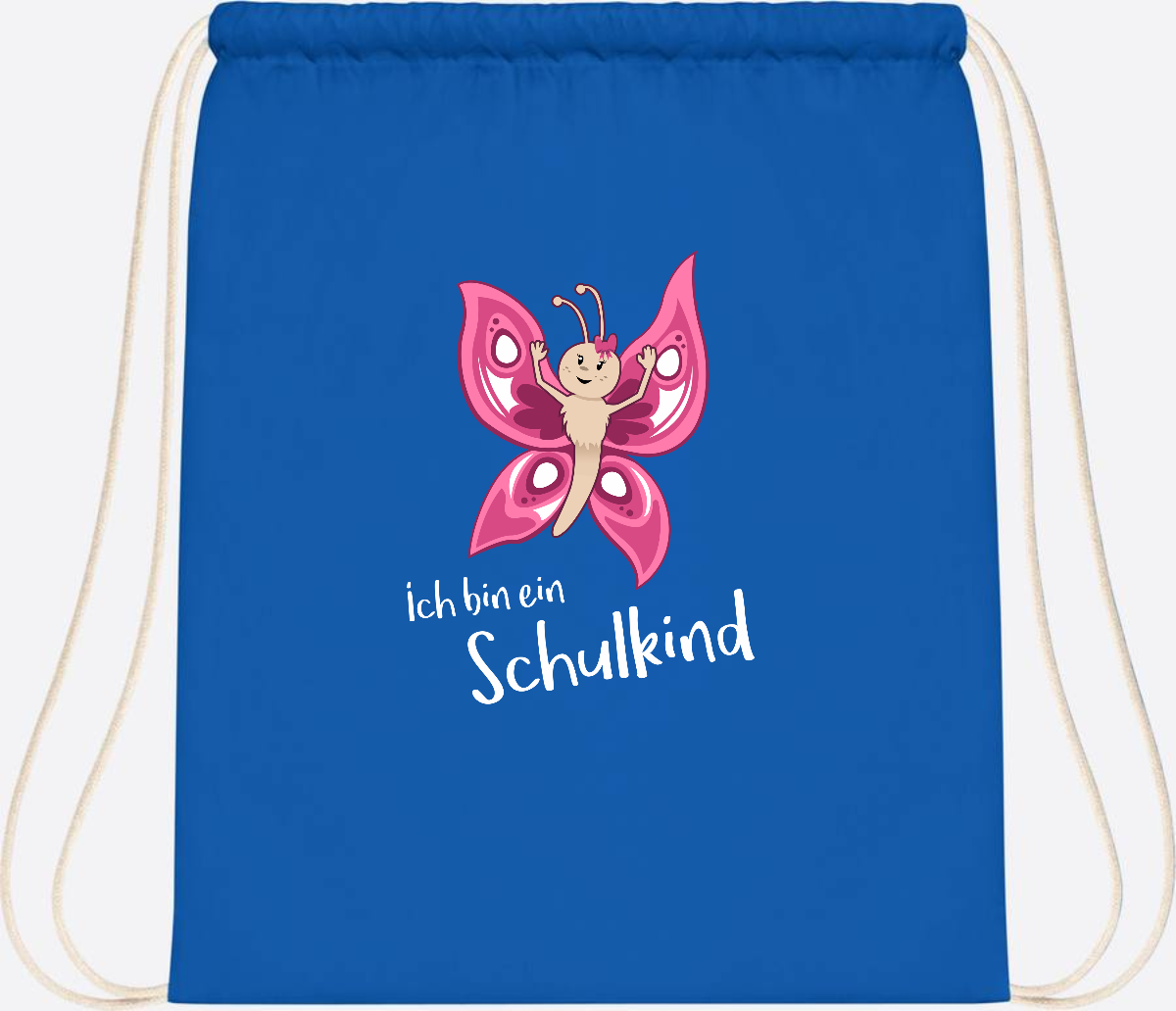 Turnbeutel Schulkind Schmetterling mit Wunschnamen - Sapphire Blue