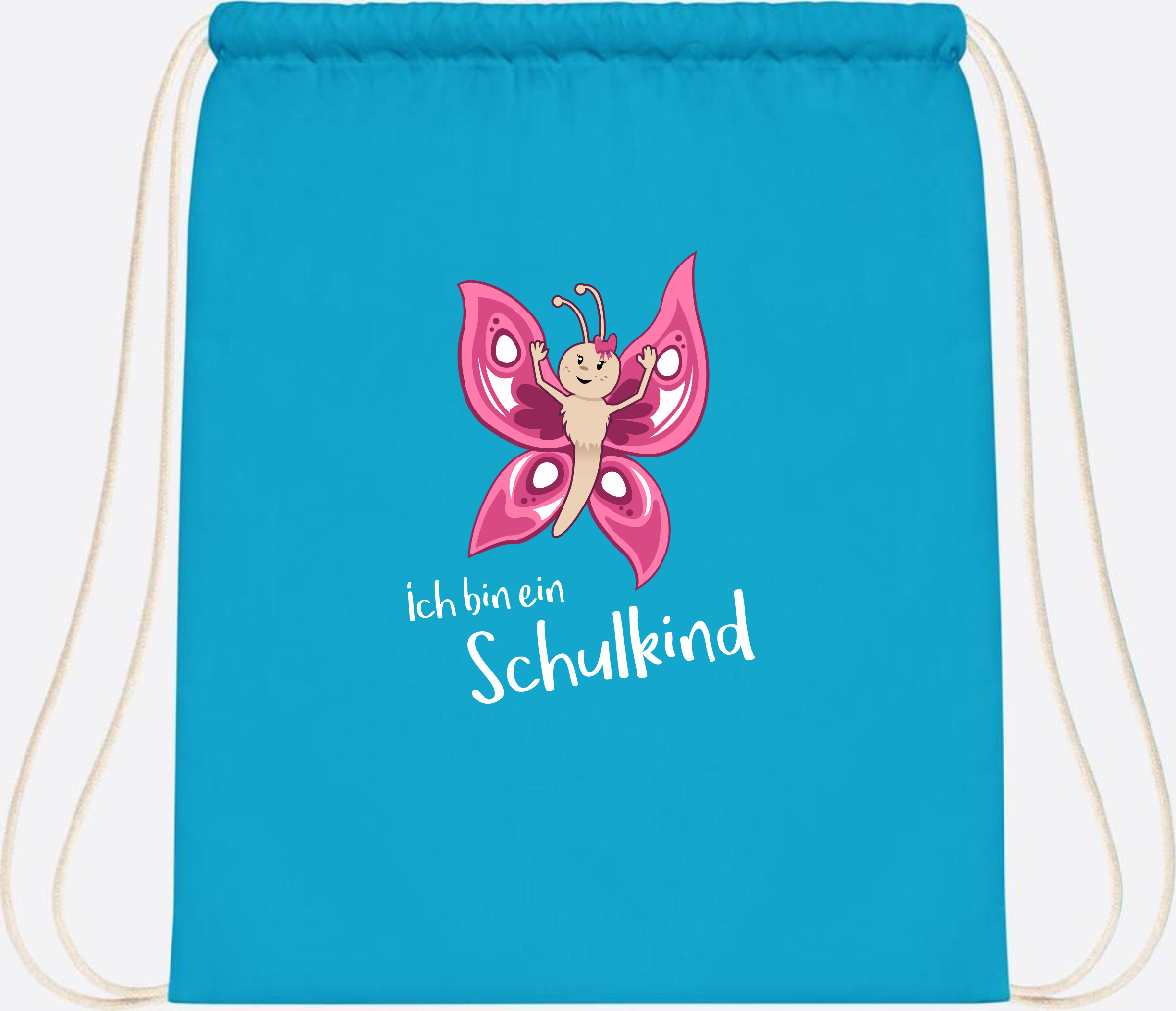 Turnbeutel Schulkind Schmetterling mit Wunschnamen - Surf Blue