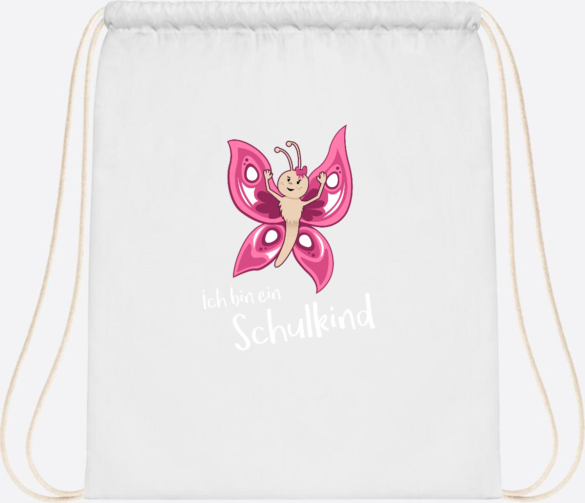 Turnbeutel Schulkind Schmetterling mit Wunschnamen - White
