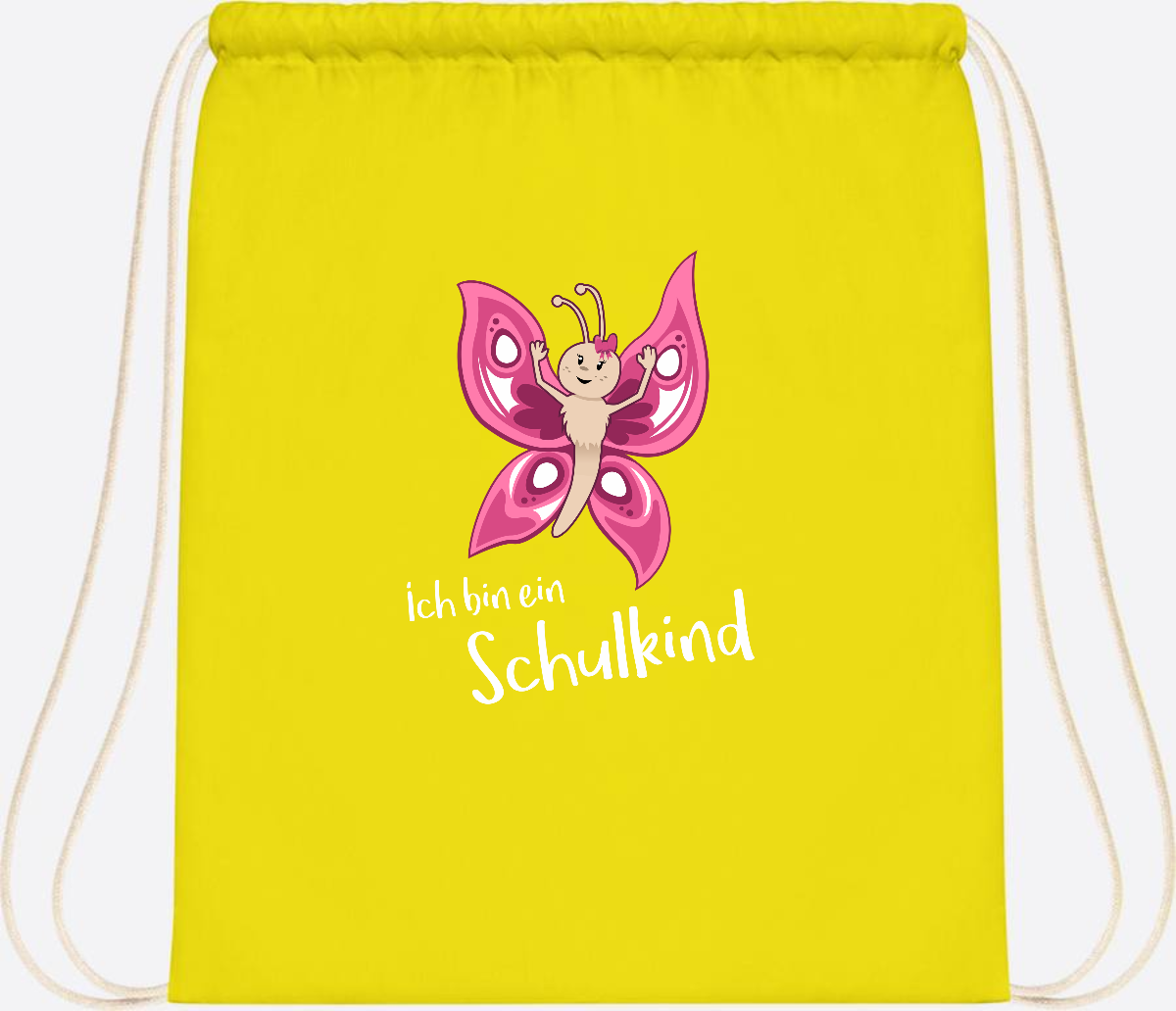 Turnbeutel Schulkind Schmetterling mit Wunschnamen - Yellow