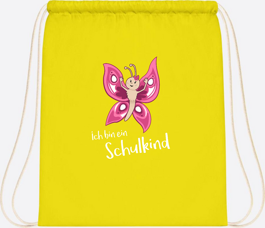Turnbeutel Schulkind Schmetterling mit Wunschnamen - Yellow