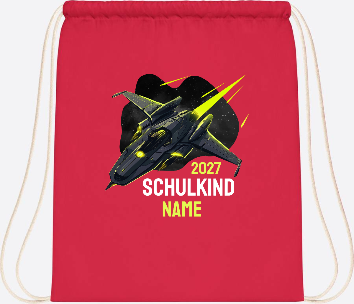 Turnbeutel Schulkind Spaceshuttle mit Name - Bright Red