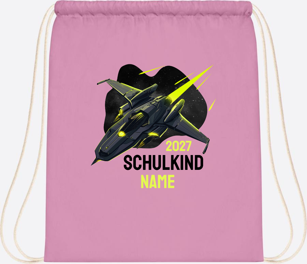 Turnbeutel Schulkind Spaceshuttle mit Name - Classic Pink/White