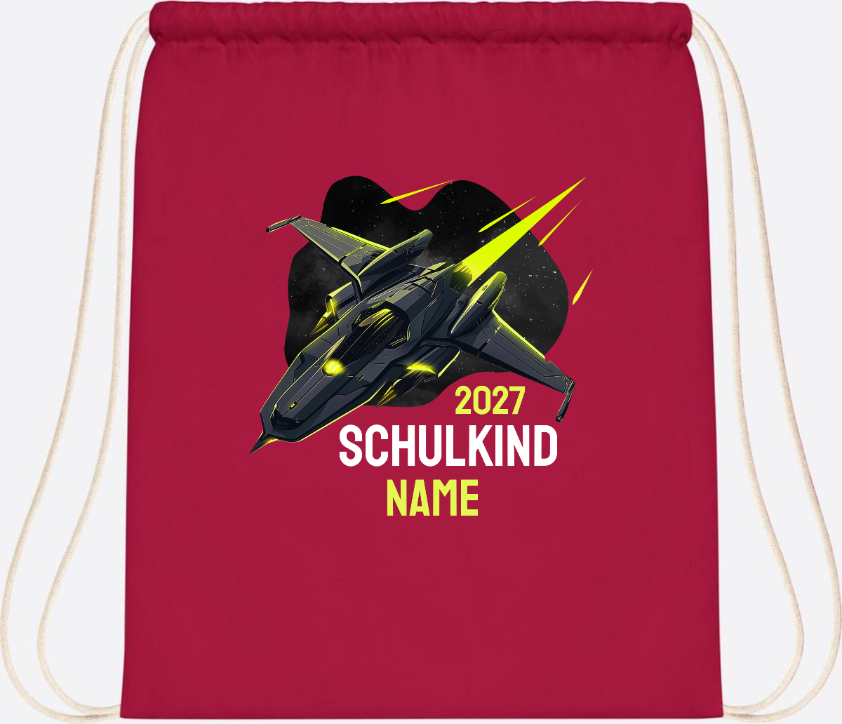 Turnbeutel Schulkind Spaceshuttle mit Name - Classic Red