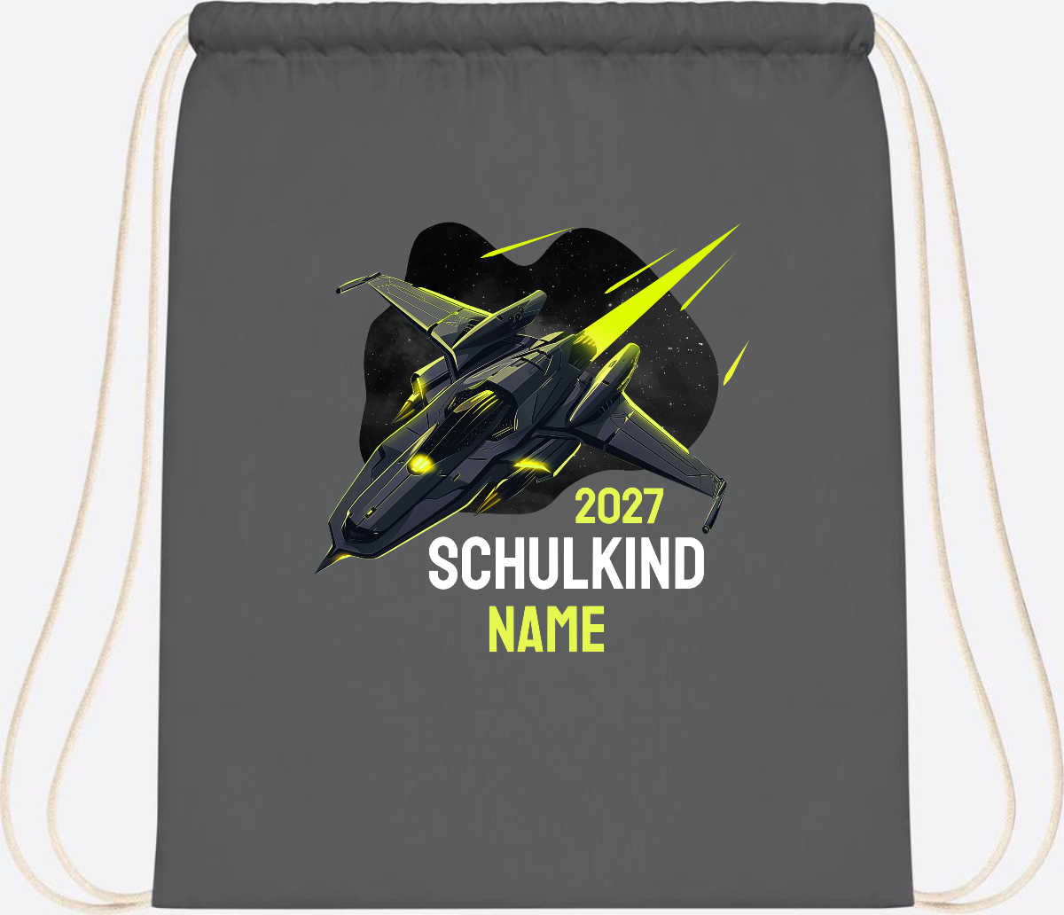 Turnbeutel Schulkind Spaceshuttle mit Name - Graphite Grey