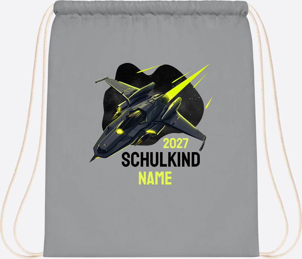 Turnbeutel Schulkind Spaceshuttle mit Name - Light Grey