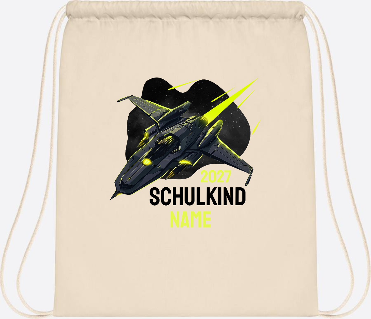 Turnbeutel Schulkind Spaceshuttle mit Name - Natural
