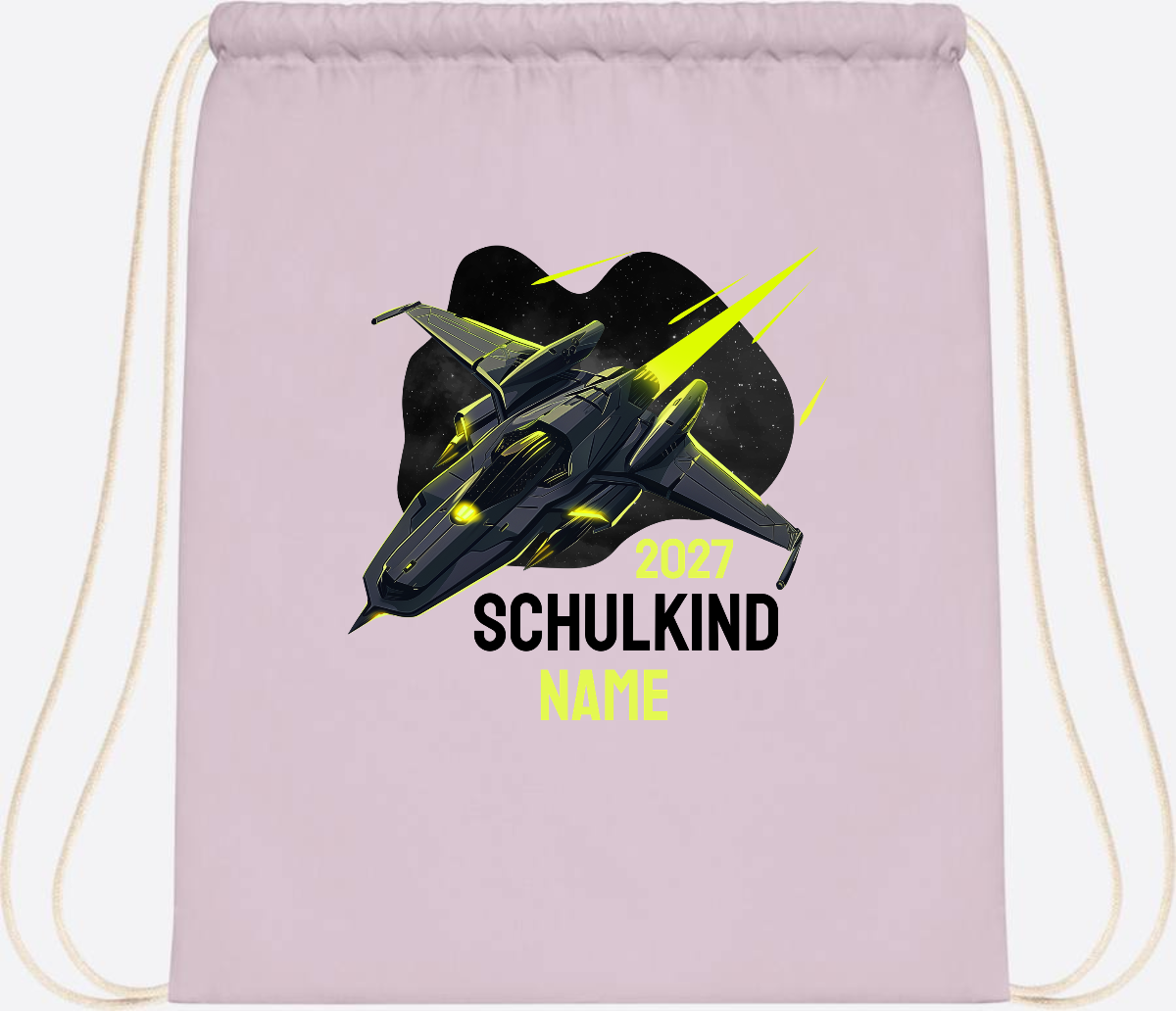 Turnbeutel Schulkind Spaceshuttle mit Name - Pastel Pink/White