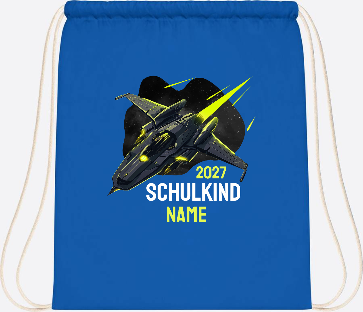 Turnbeutel Schulkind Spaceshuttle mit Name - Sapphire Blue