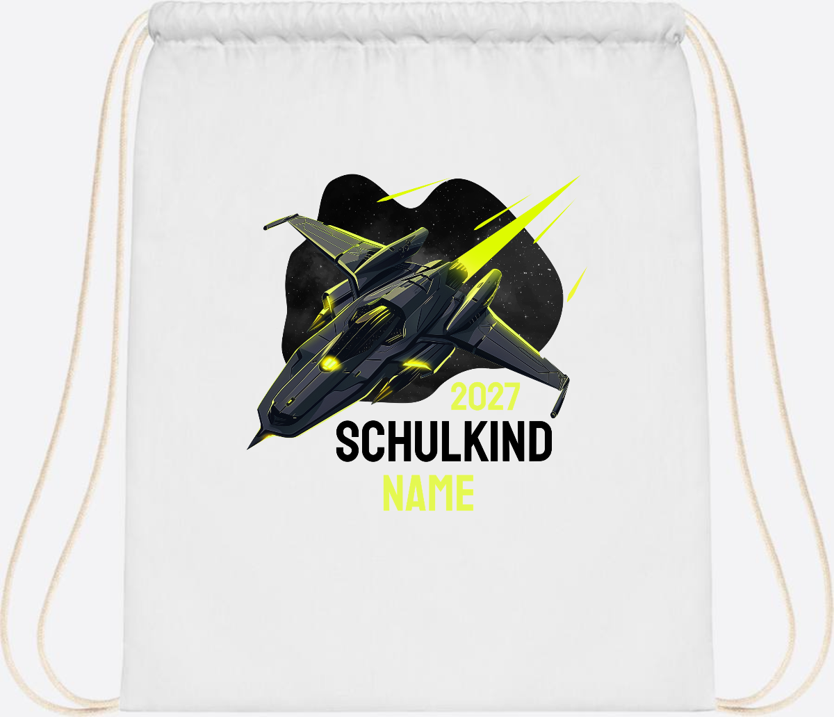 Turnbeutel Schulkind Spaceshuttle mit Name - White