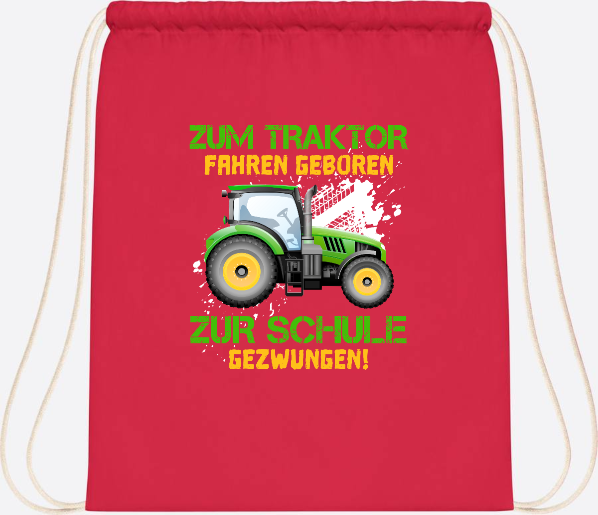 Turnbeutel Traktor: Zum Fahren geboren - Geschenk Einschulung - Bright Red