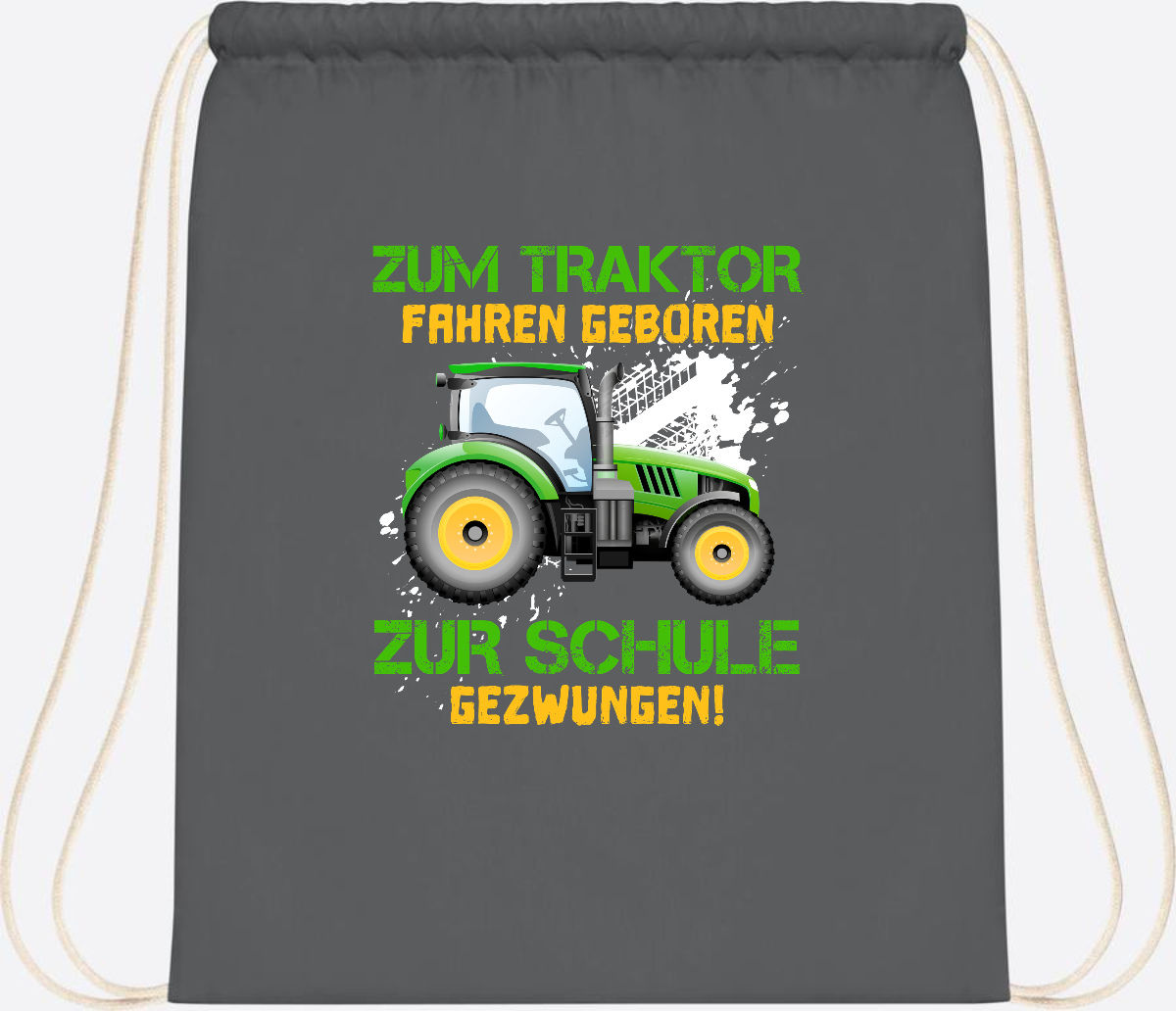 Turnbeutel Traktor: Zum Fahren geboren - Geschenk Einschulung - Graphite Grey