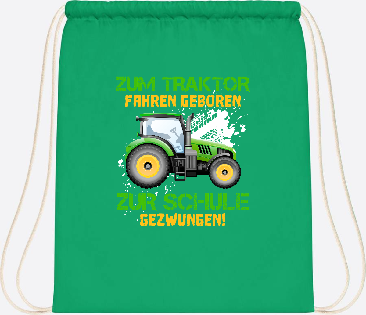 Turnbeutel Traktor: Zum Fahren geboren - Geschenk Einschulung - Kelly Green