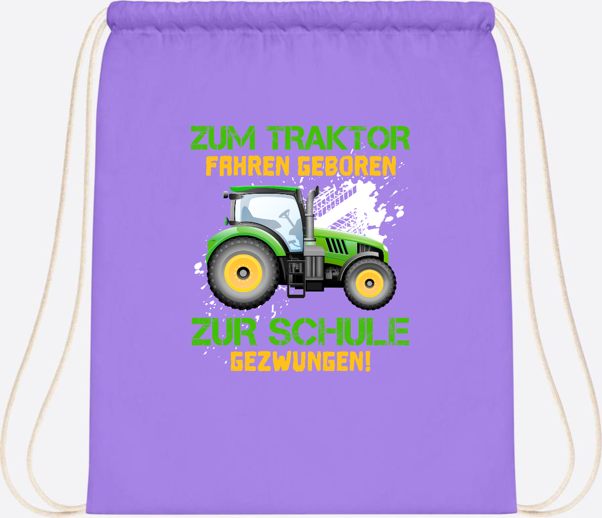 Turnbeutel Traktor: Zum Fahren geboren - Geschenk Einschulung - Lavender/White