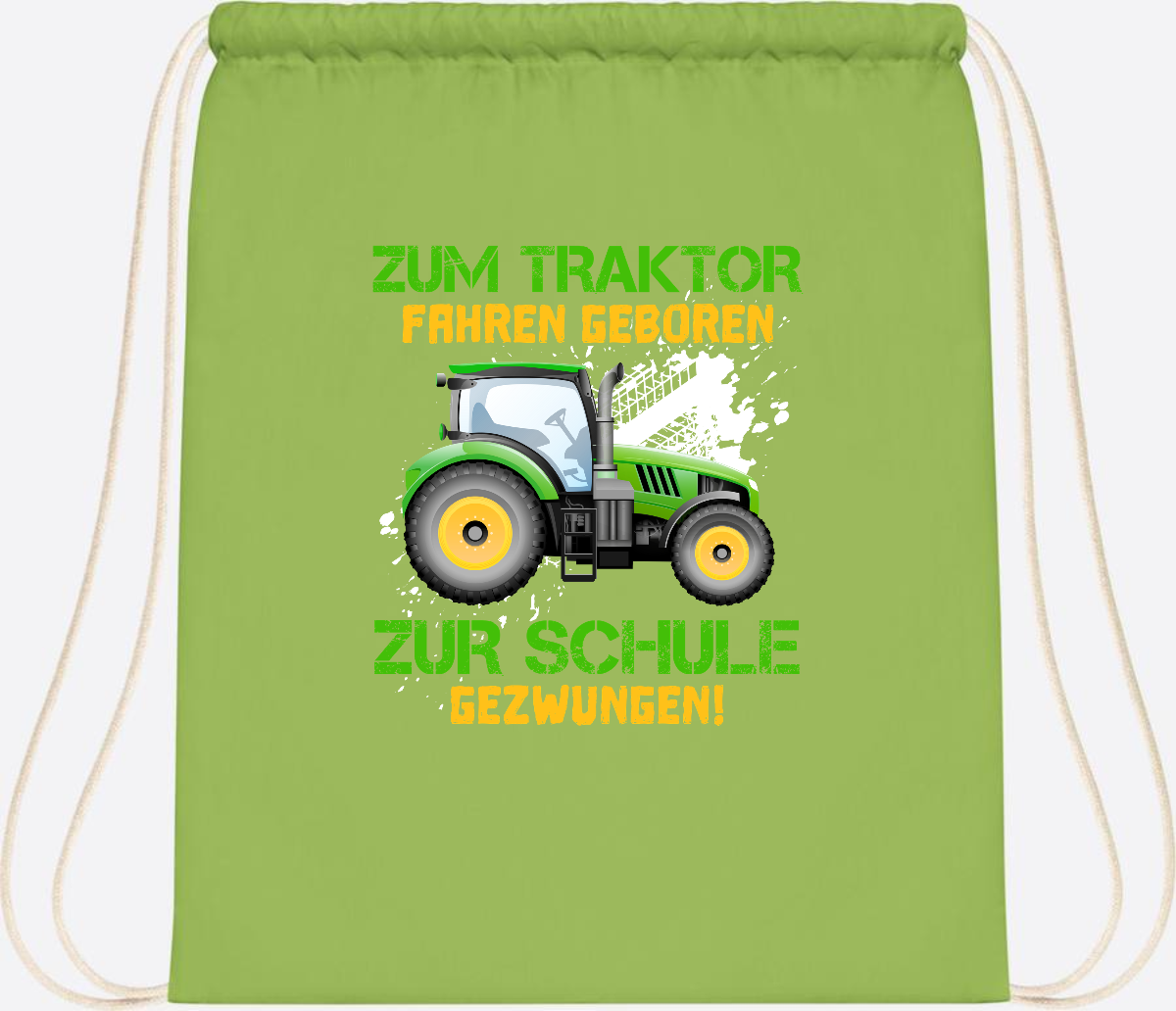 Turnbeutel Traktor: Zum Fahren geboren - Geschenk Einschulung - Lime Green