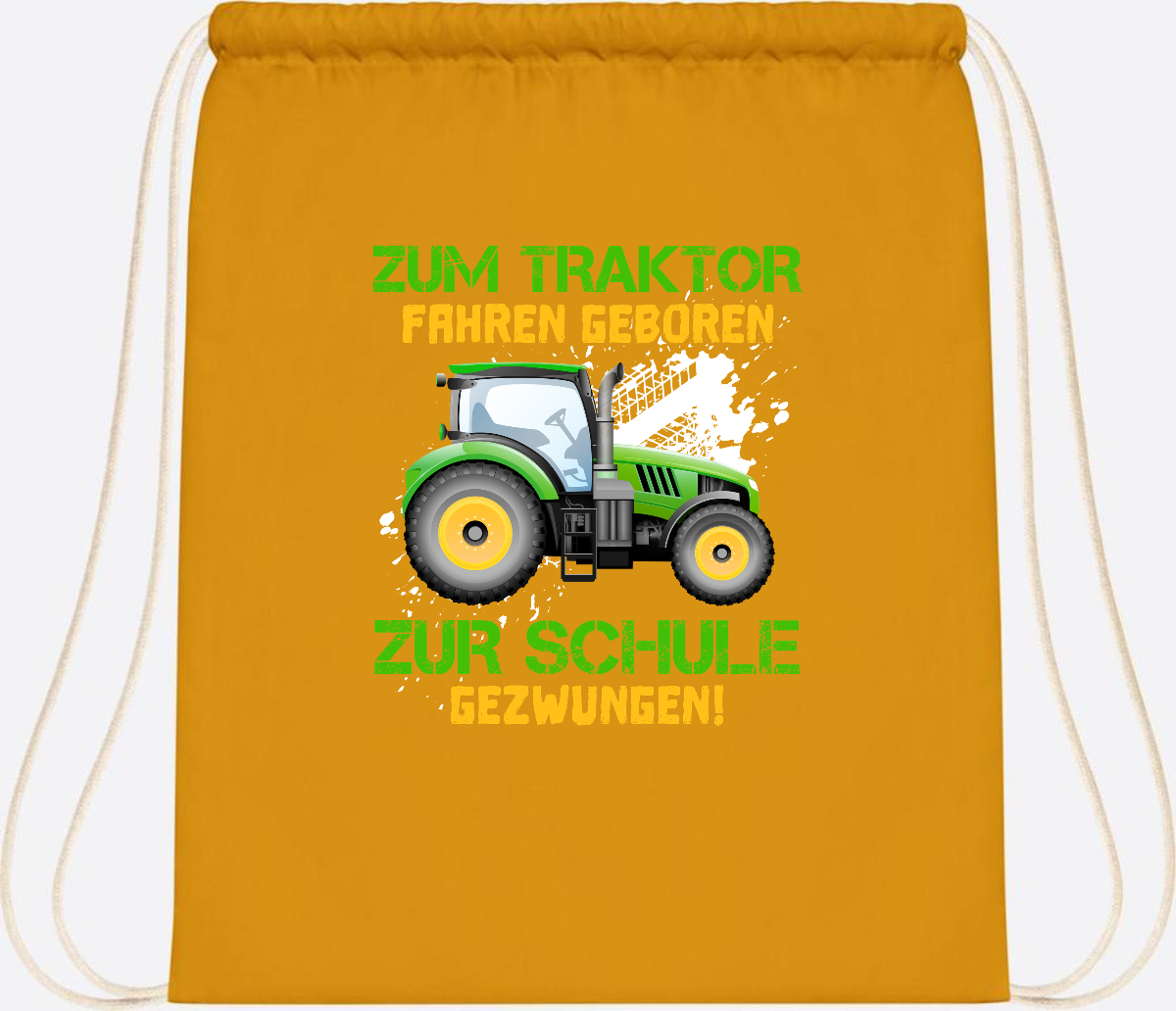 Turnbeutel Traktor: Zum Fahren geboren - Geschenk Einschulung - Mustard