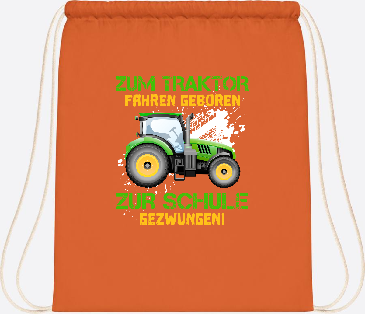 Turnbeutel Traktor: Zum Fahren geboren - Geschenk Einschulung - Orange