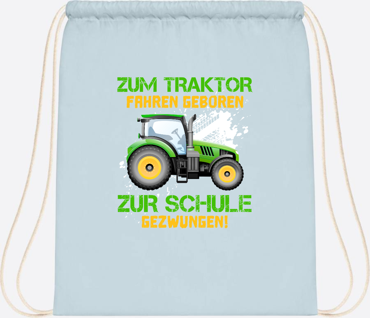 Turnbeutel Traktor: Zum Fahren geboren - Geschenk Einschulung - Pastel Blue/White