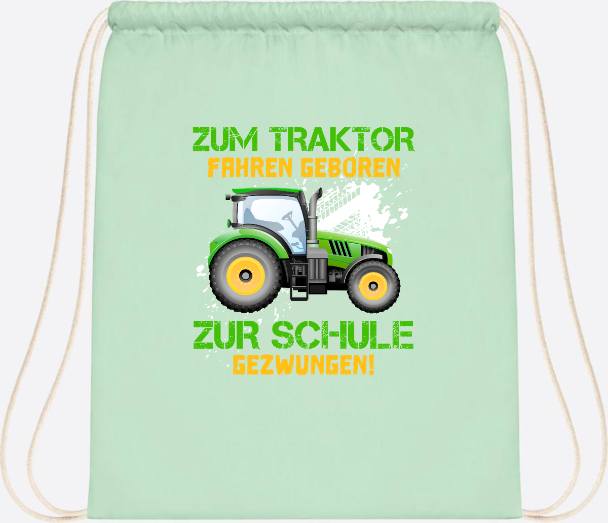 Turnbeutel Traktor: Zum Fahren geboren - Geschenk Einschulung - Pastel Mint/White