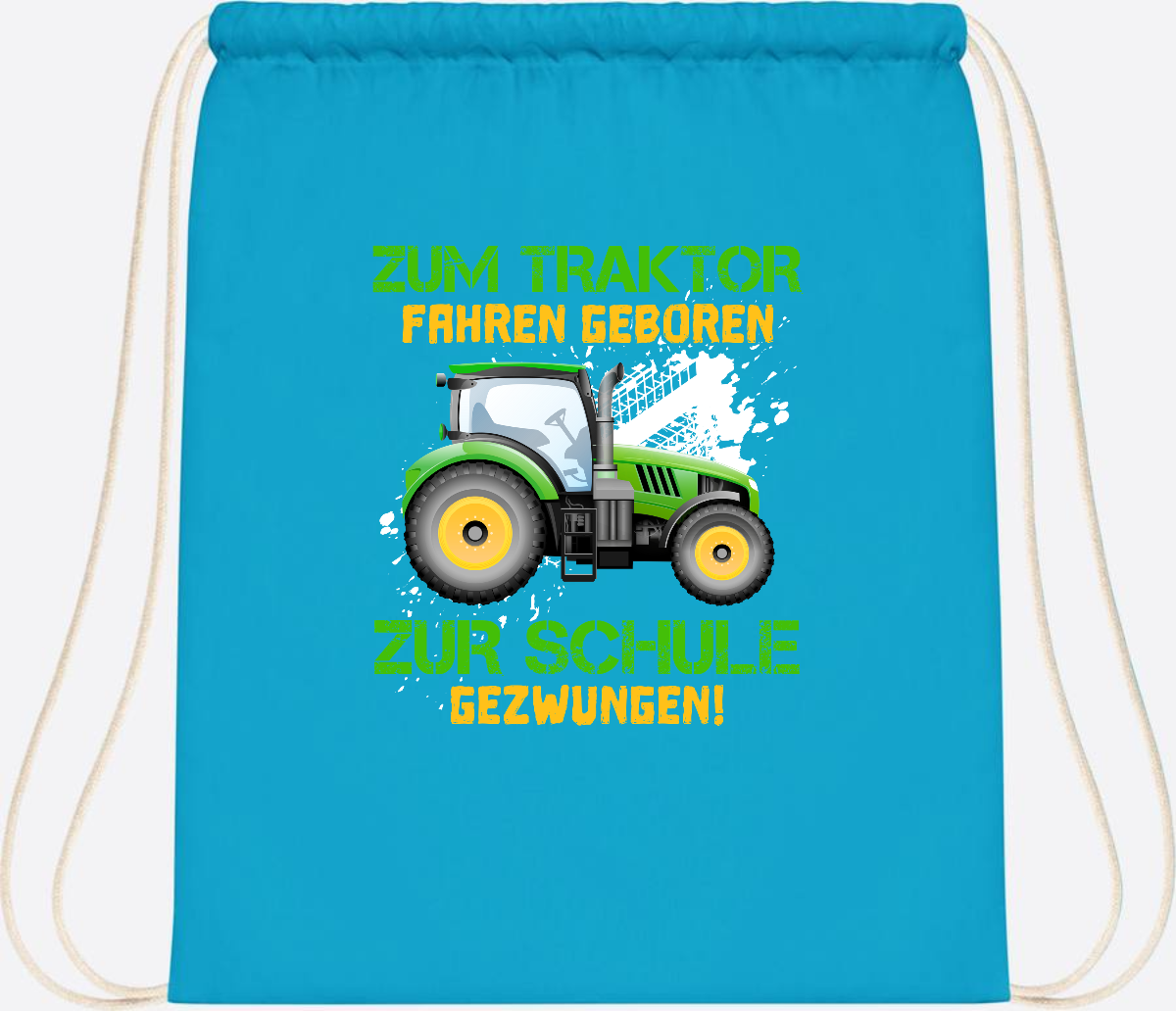 Turnbeutel Traktor: Zum Fahren geboren - Geschenk Einschulung - Surf Blue