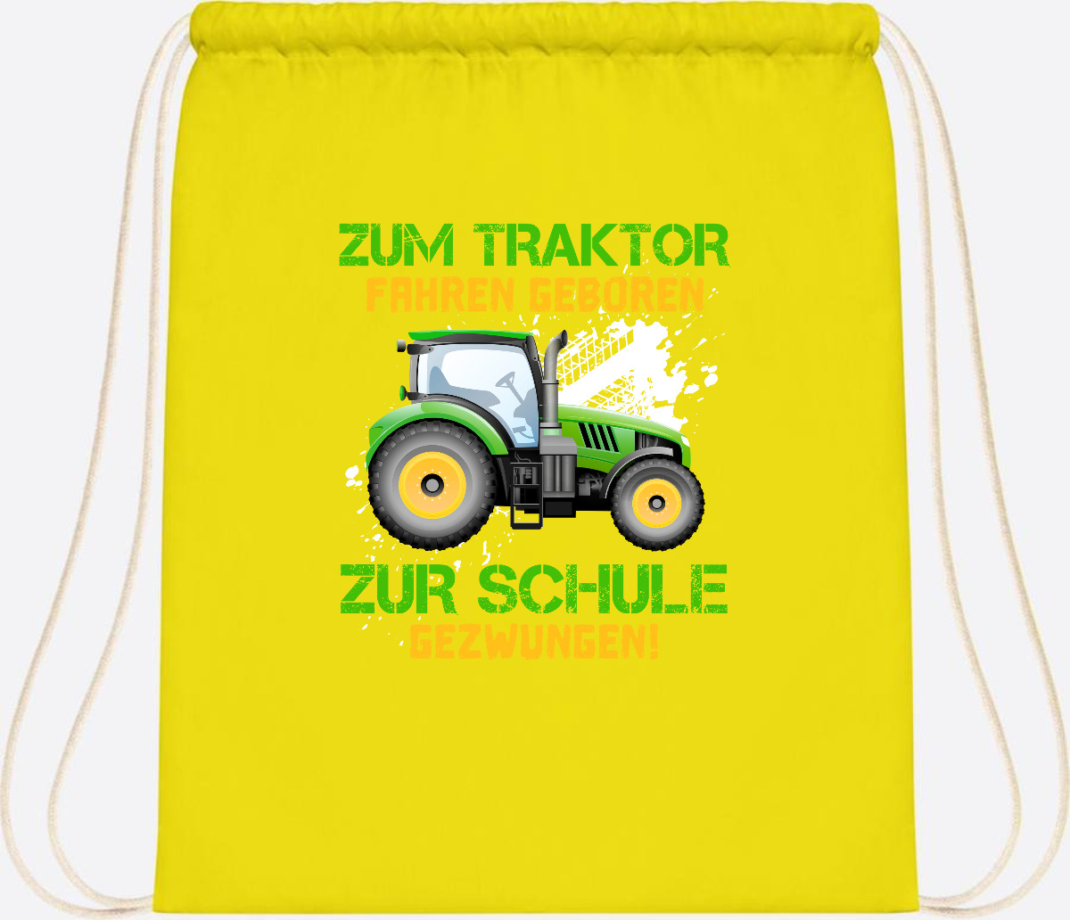 Turnbeutel Traktor: Zum Fahren geboren - Geschenk Einschulung - Yellow