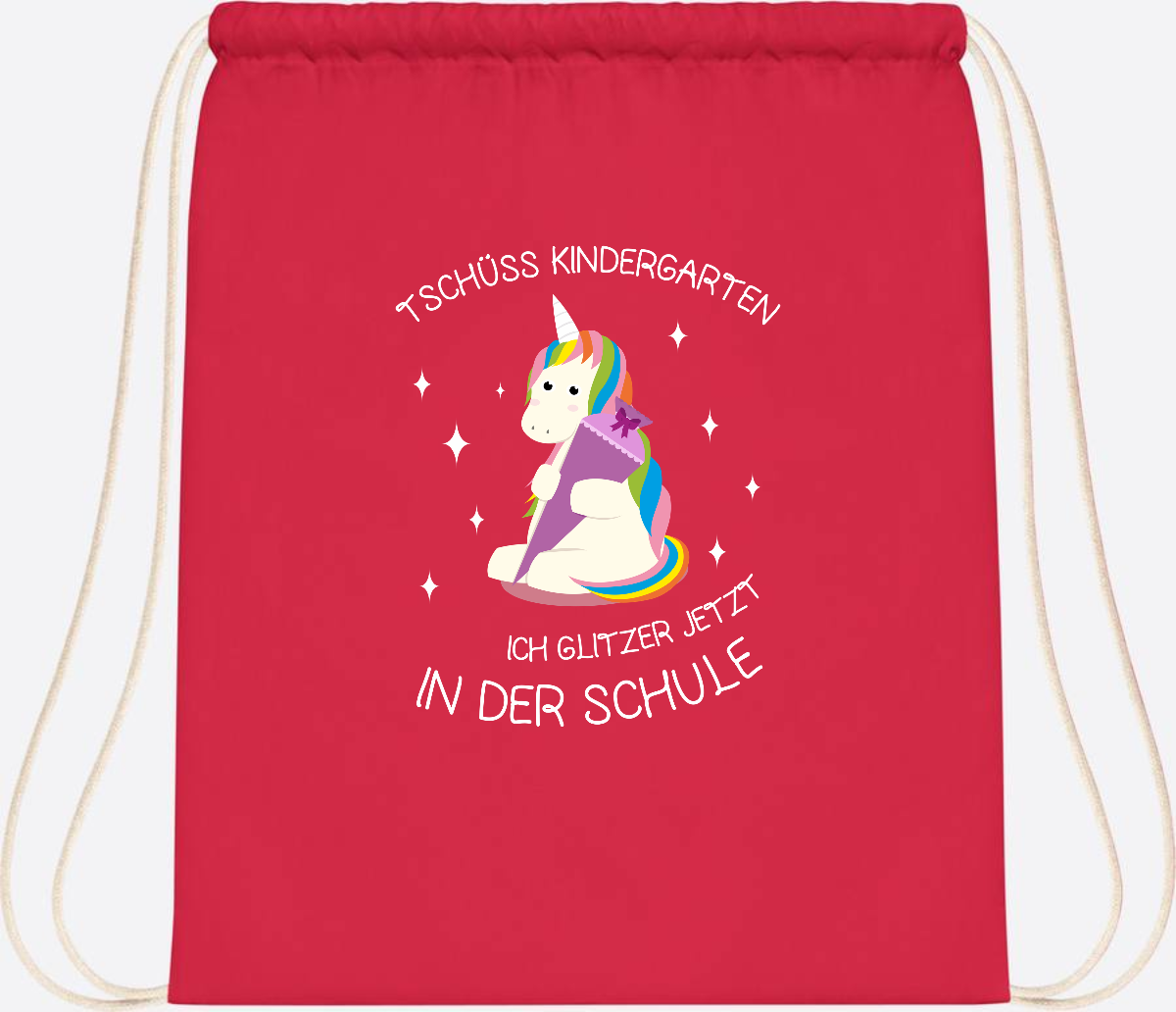 Turnbeutel Tschüss Kindergarten Einhorn – mit Name personalisiert - Bright Red