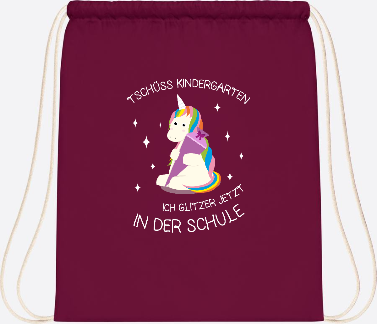 Turnbeutel Tschüss Kindergarten Einhorn – mit Name personalisiert - Burgundy