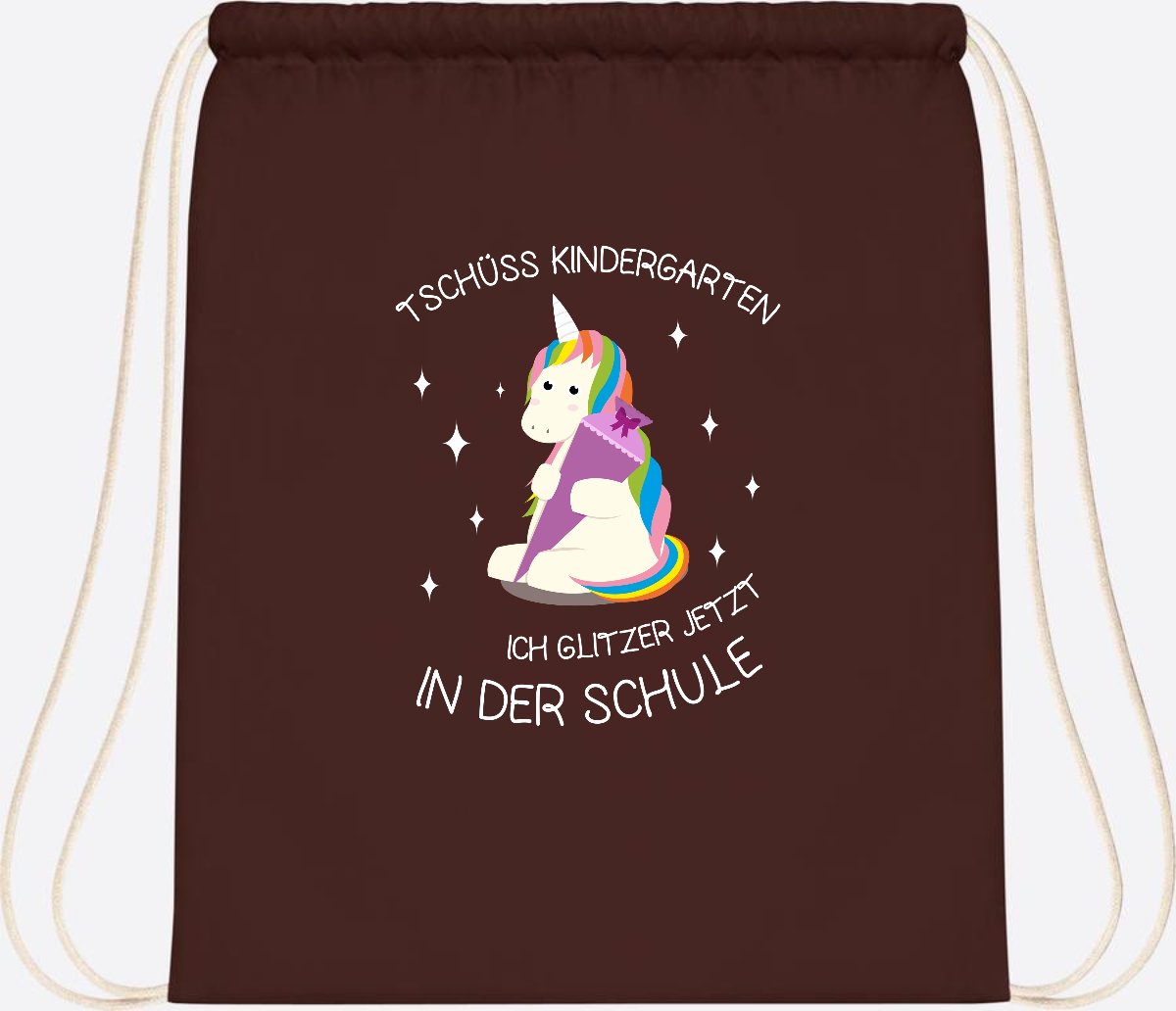 Turnbeutel Tschüss Kindergarten Einhorn – mit Name personalisiert - Chocolate